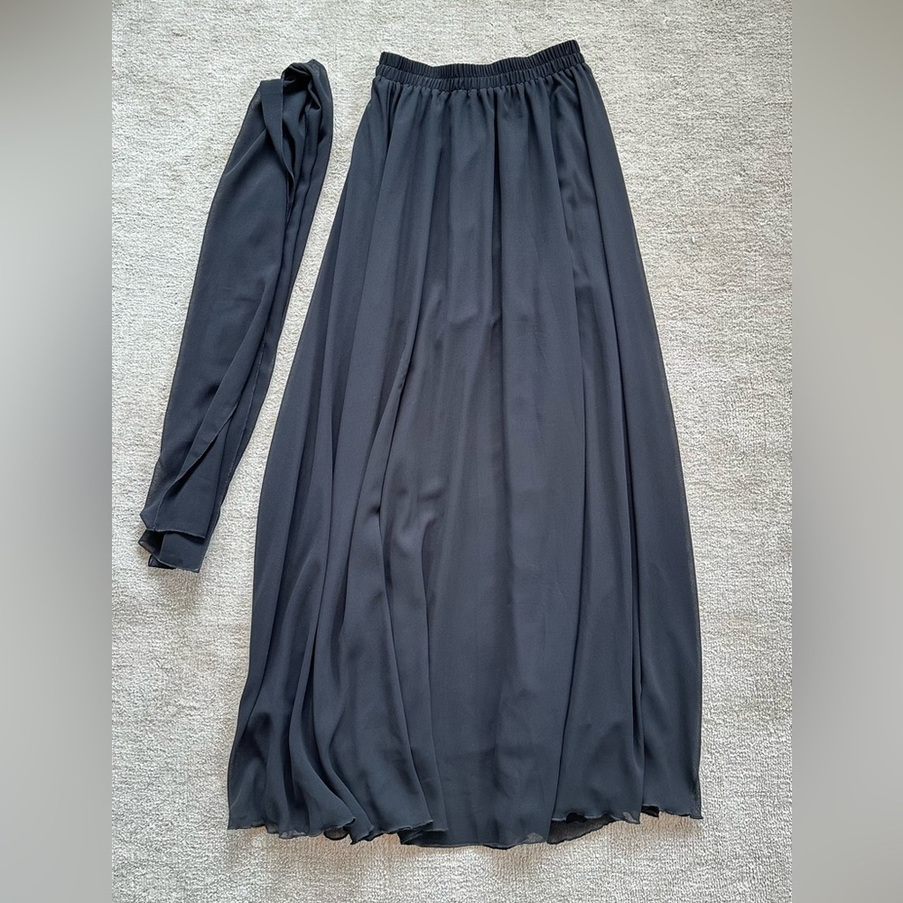 Elegant Black Long Black Chiffon Skirt